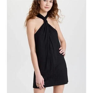 Anine Bing dress large L black ribbed twist neck mini jesse party bodycon